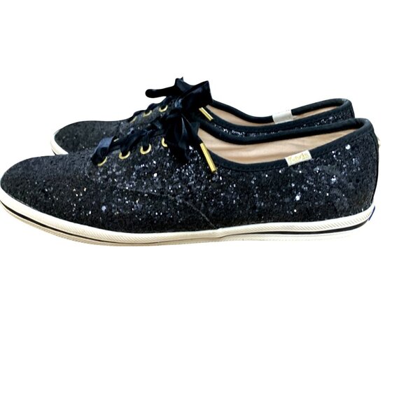 Keds x Kate Spade Sneakers Womens 8.5 Black Glitter Low Top Shoes‎ Event Party - Picture 3 of 16